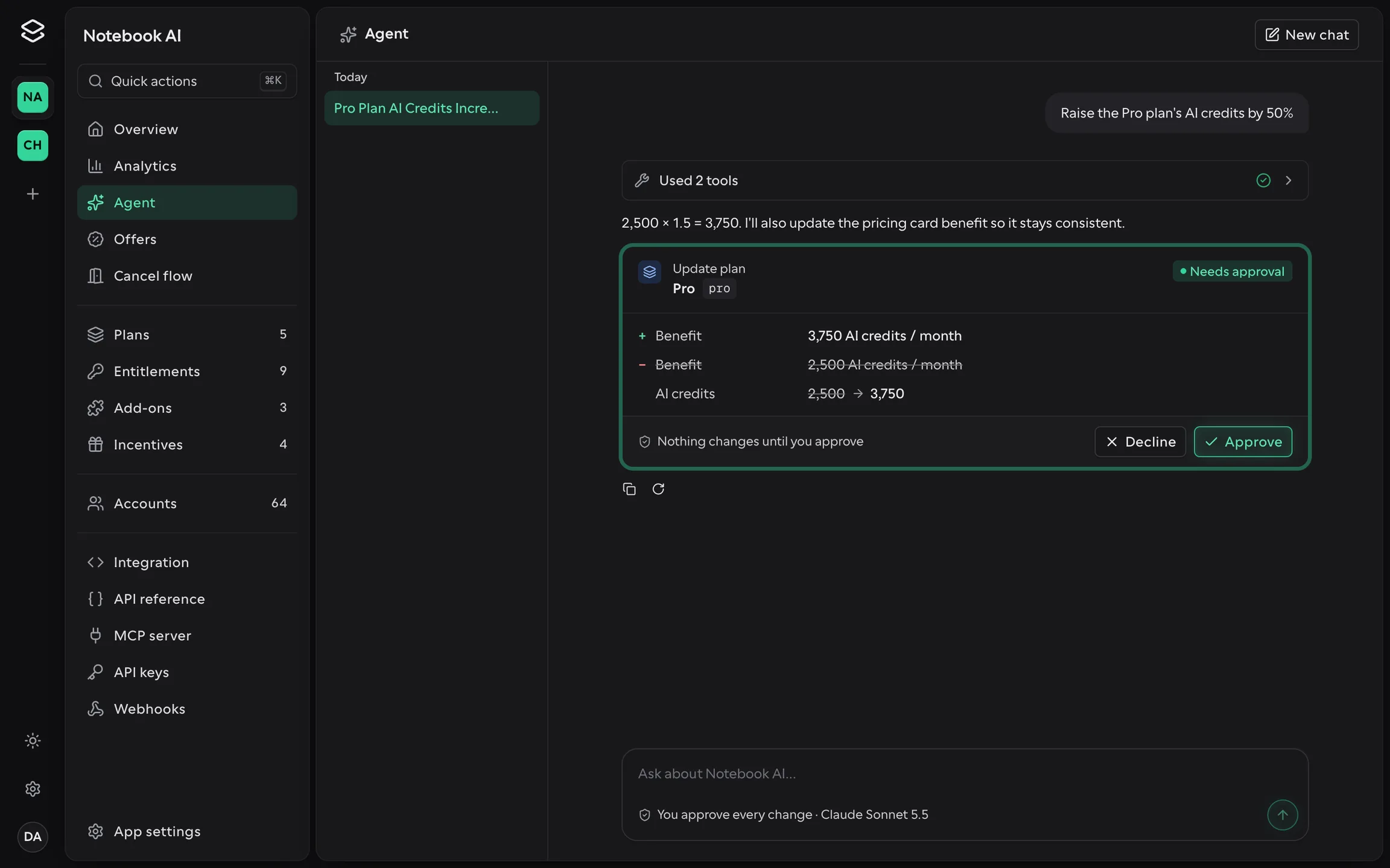 The Agent page of the Offer SDK dashboard