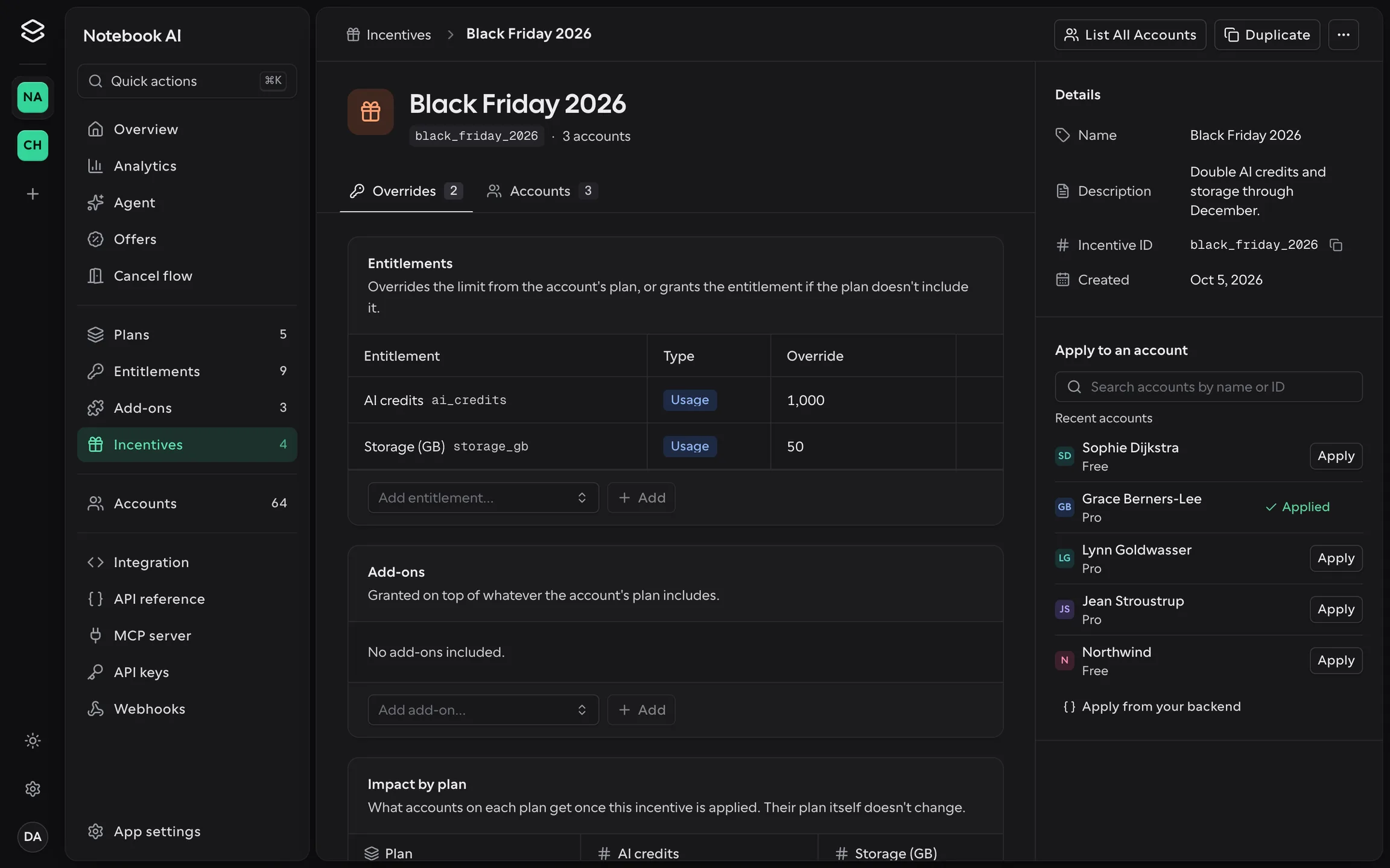 The Incentives page of the Offer SDK dashboard