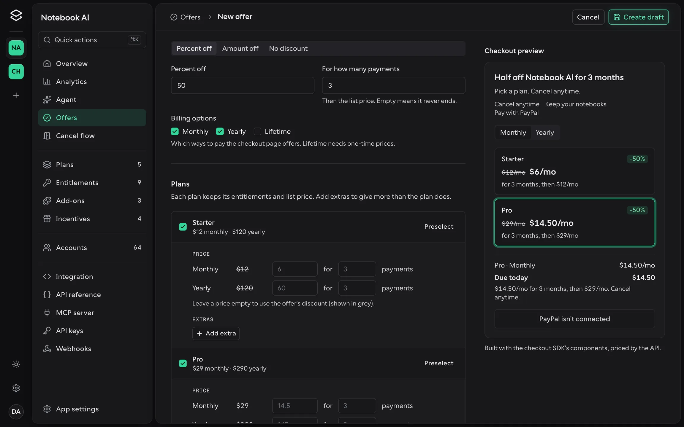 The Offers page of the Offer SDK dashboard